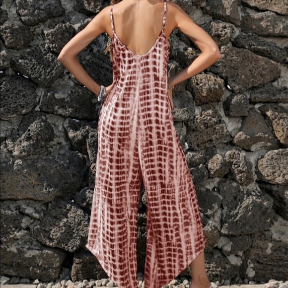 Boho Tie Dye Wide Leg Pants Pocket Jumpsuit - Picture 6 of 11